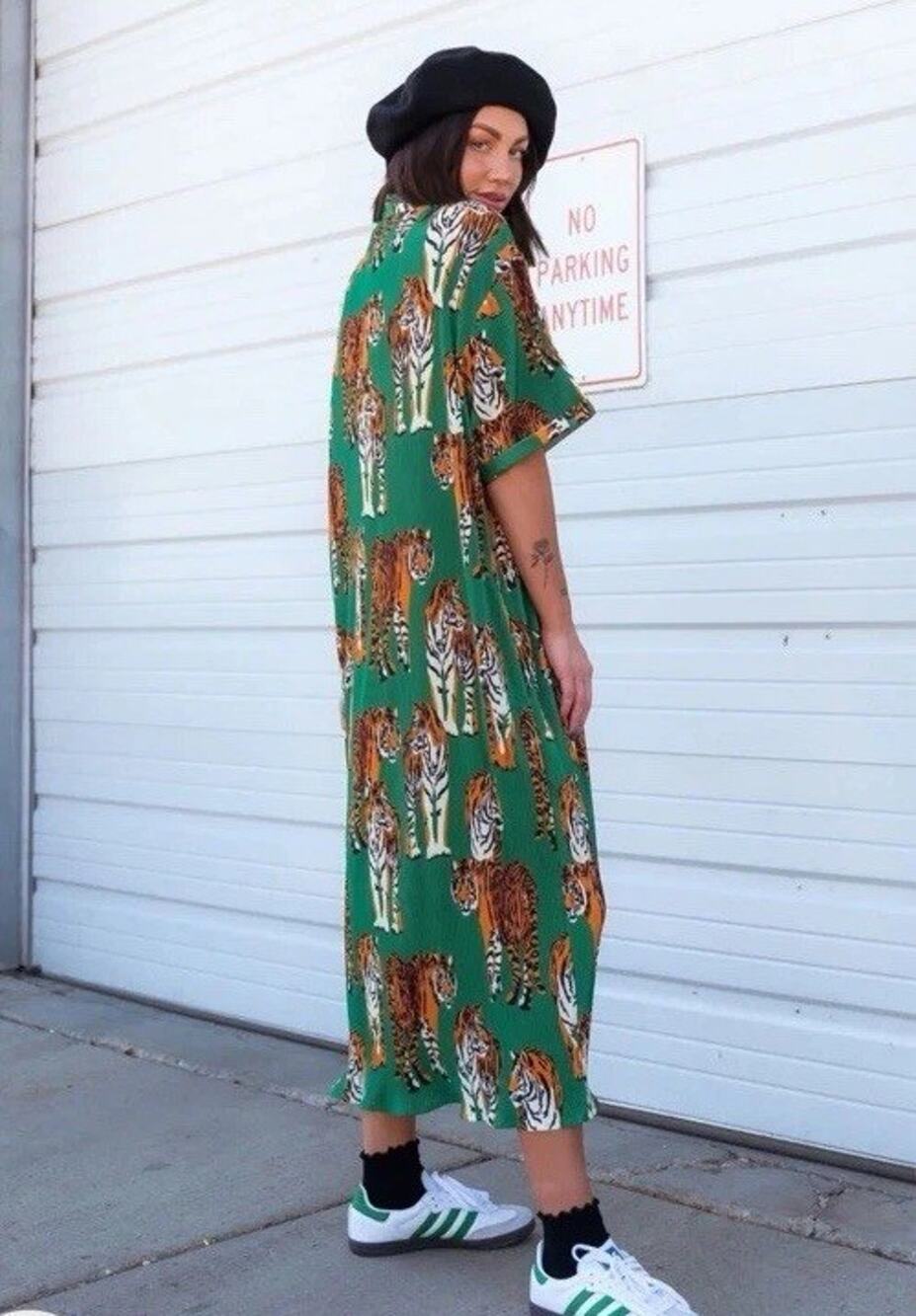 Dressed In Lala | So Far So Good Green Plisse Tiger Tail Maxi Dress | Worn Once